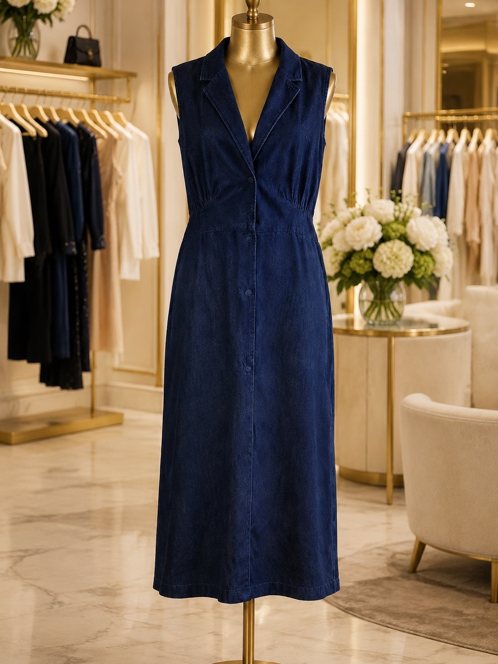 & Other Stories Paris Atelier Denim Utility Midi Dress Size 12 NWT